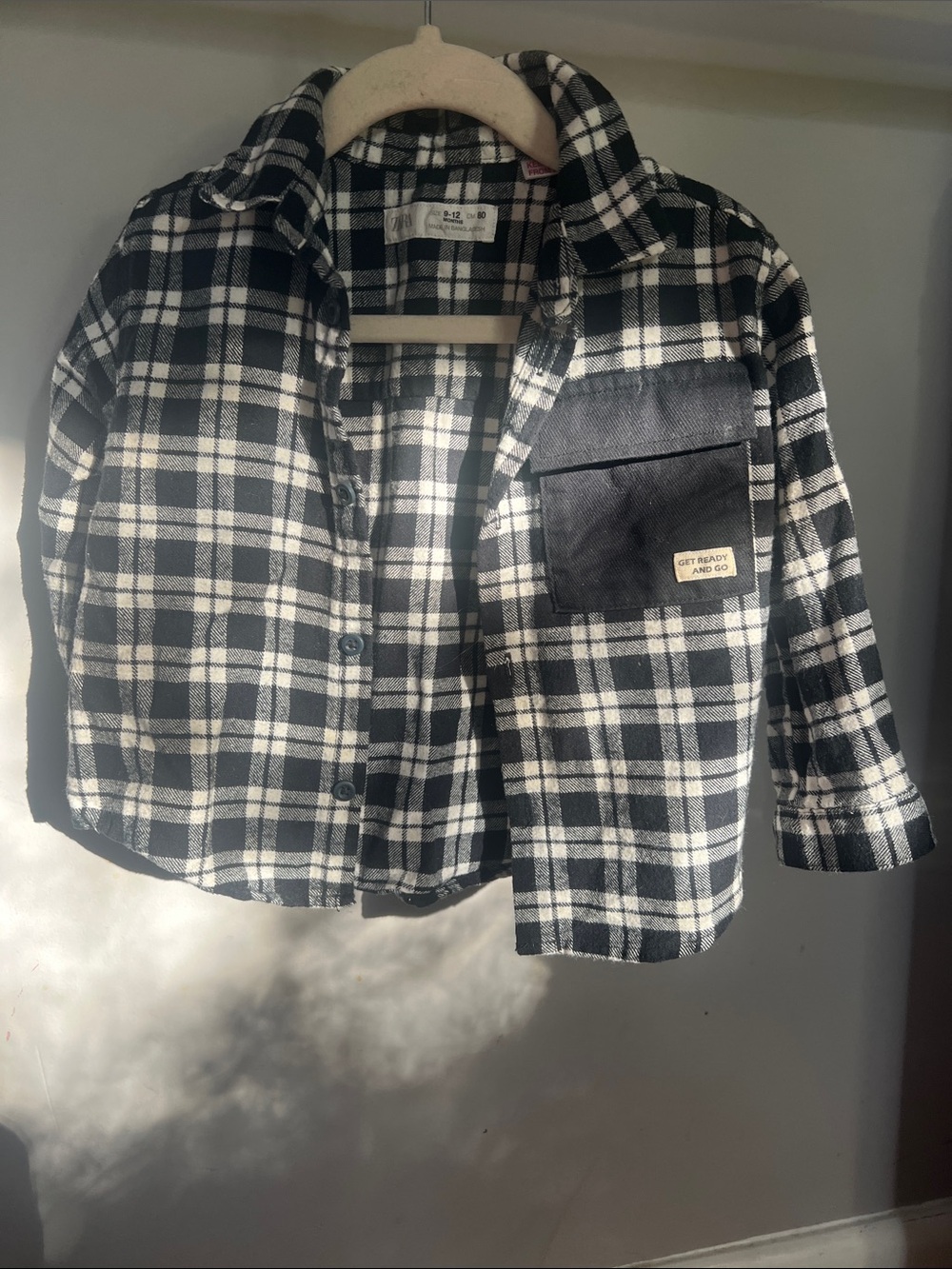 Zara Black and White Plaid Button-Down Shirt Jacket